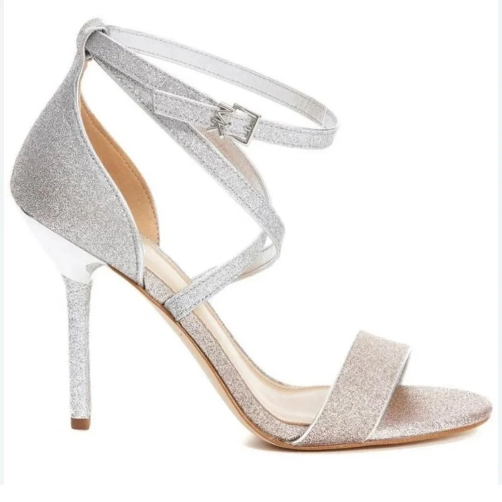 MICHAEL KORS Astrid 2-Tone Glitter Embellished Ankle Wrap Evening Sandal 37.5